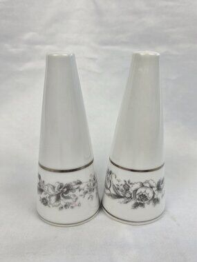 Style House Prestige Salt & Pepper Shaker Set Gray Flowers Platinum Trim